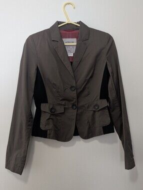 2000s Vintage Two-Tone Fitted Tailored Blazer Jacket Brown Black Office Y2K - 4